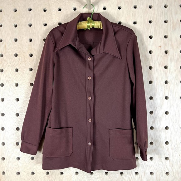 70s Brown polyester button up - Picture 1 of 4